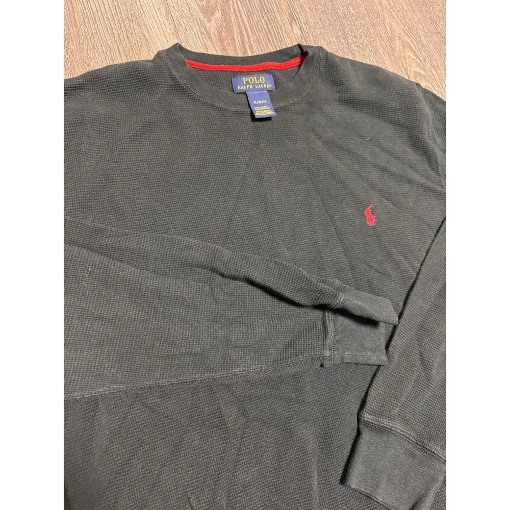 Polo Ralph Lauren Mens XL Black Waffle Knit Thermal Long Sleeve Crewneck Shirt